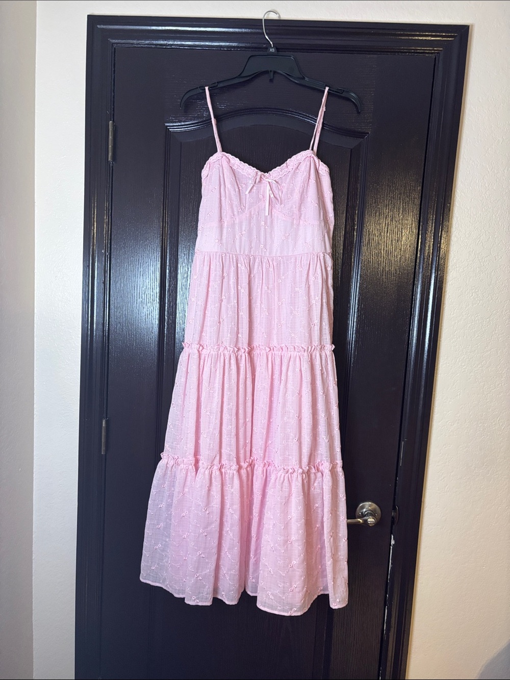 Altar'd State Light Pink Eyelet Tiered Spaghetti Strap Dress